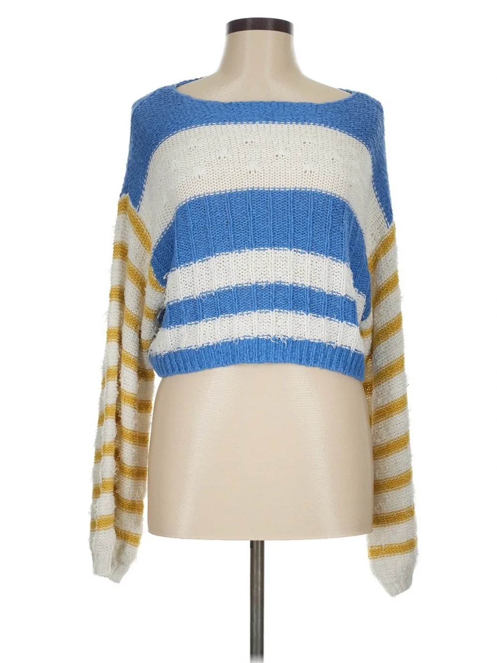 Urban Outfitters Striped Cropped Sweater in Blue, White & Mustard